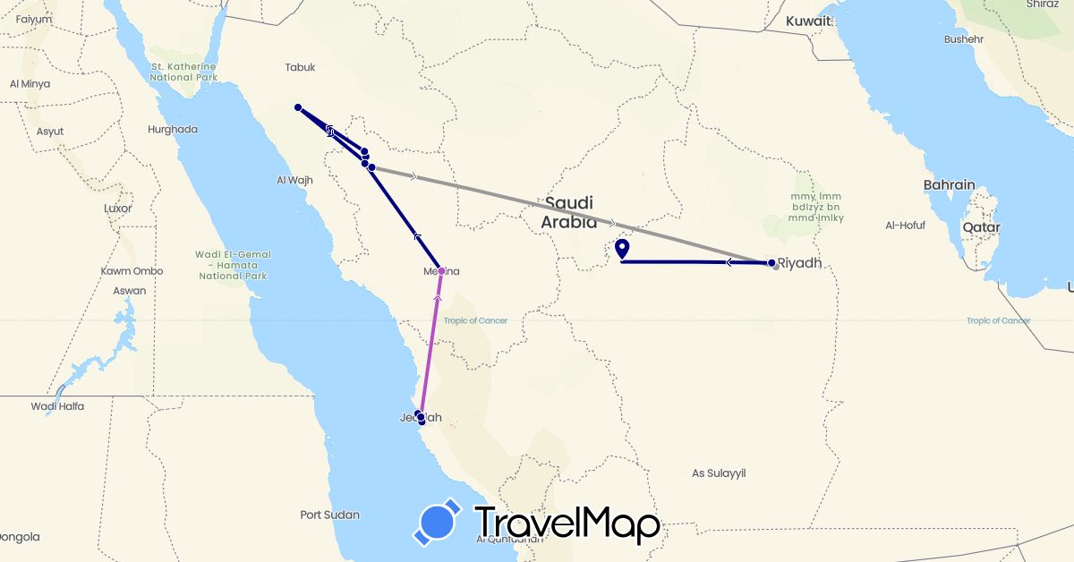 TravelMap itinerary: driving, plane, train in Saudi Arabia (Asia)