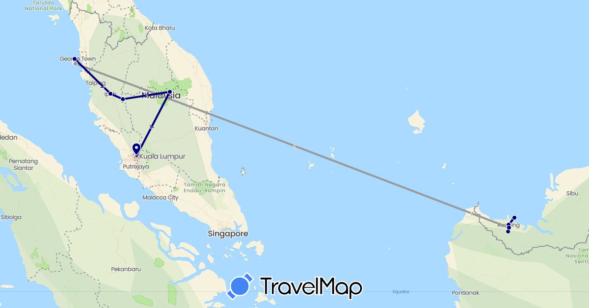 TravelMap itinerary: driving, plane in Malaysia (Asia)