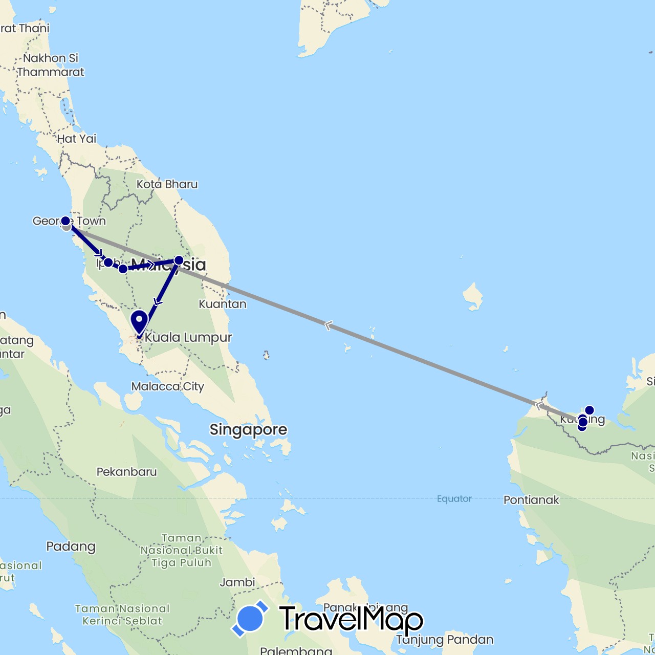 TravelMap itinerary: driving, plane in Malaysia (Asia)