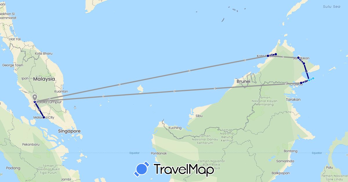 TravelMap itinerary: driving, plane, boat in Malaysia (Asia)