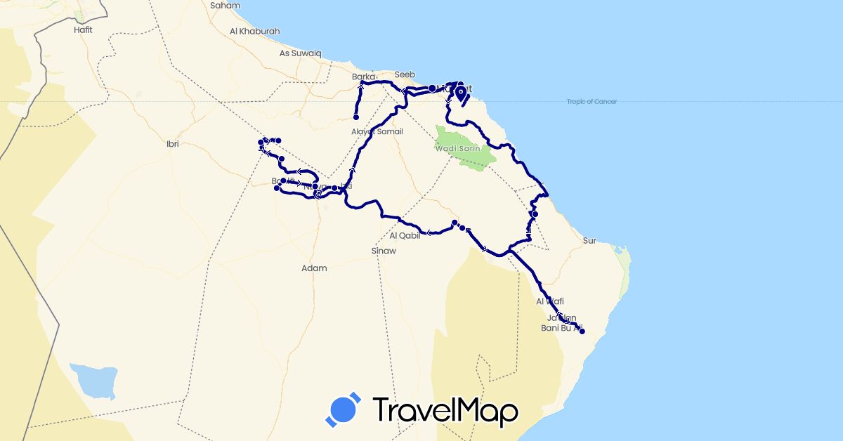 TravelMap itinerary: driving in Oman (Asia)