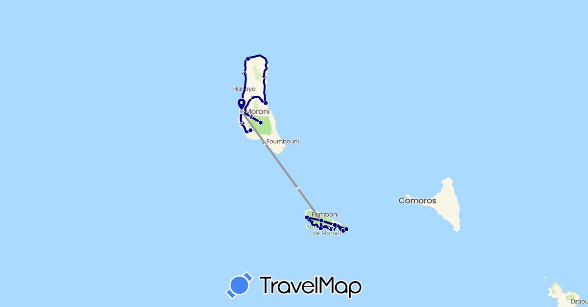 TravelMap itinerary: driving, plane in Comoros (Africa)