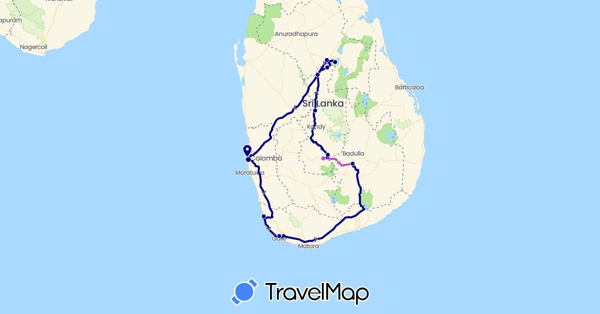 TravelMap itinerary: driving, train in Sri Lanka (Asia)