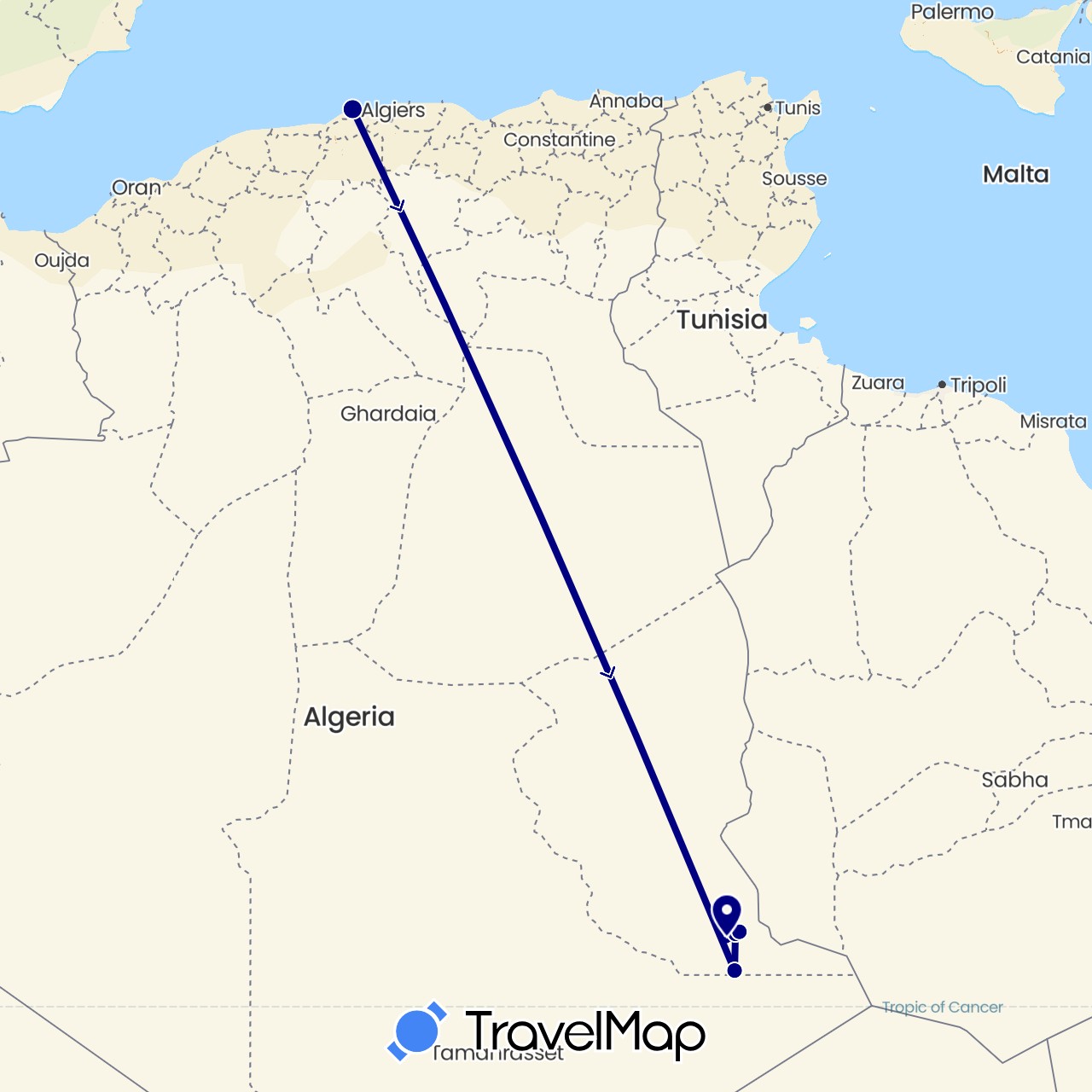 TravelMap itinerary: driving in Algeria (Africa)