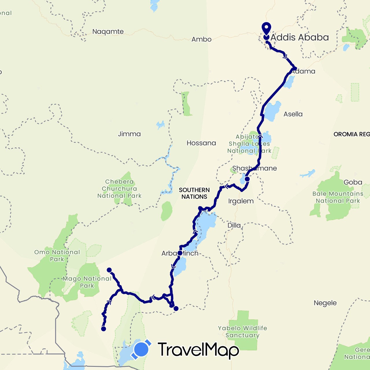 TravelMap itinerary: driving in Ethiopia (Africa)