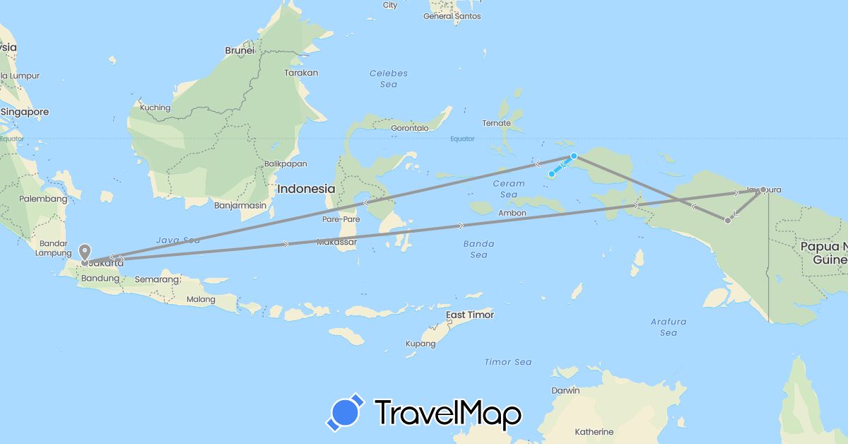 TravelMap itinerary: driving, plane, boat in Indonesia (Asia)