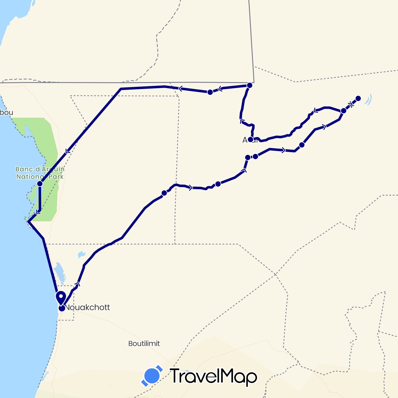 TravelMap itinerary: driving in Mauritania (Africa)