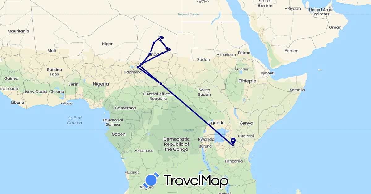 TravelMap itinerary: driving in Chad, Tanzania (Africa)