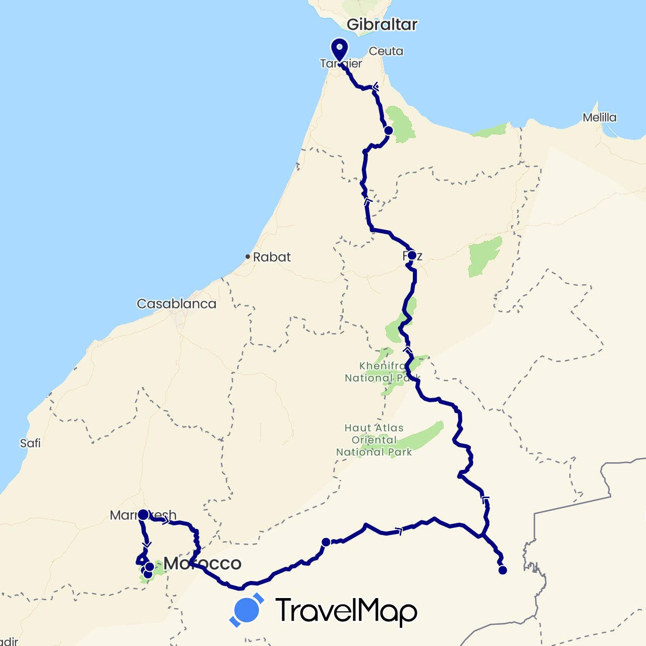 TravelMap itinerary: driving in Morocco (Africa)