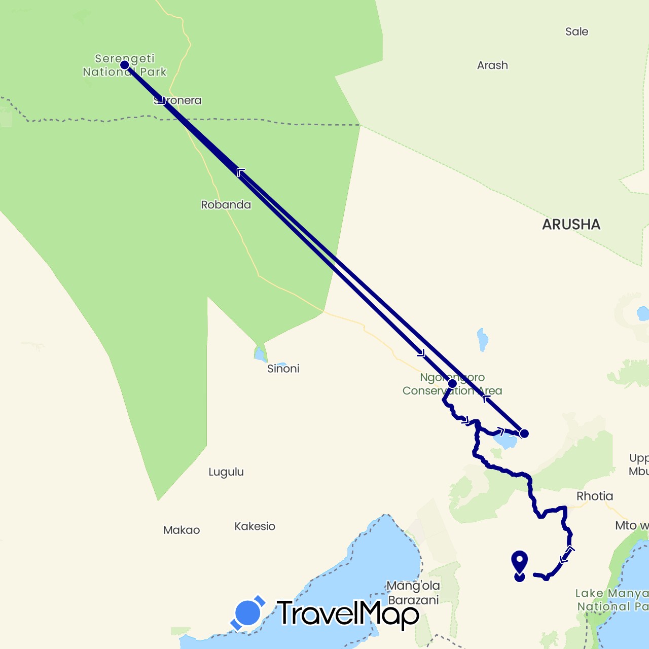 TravelMap itinerary: driving in Tanzania (Africa)