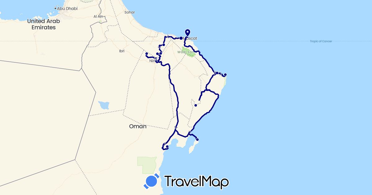 TravelMap itinerary: driving in Oman (Asia)