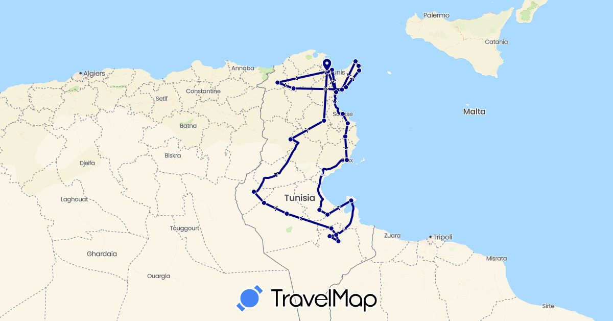 TravelMap itinerary: driving in Tunisia (Africa)
