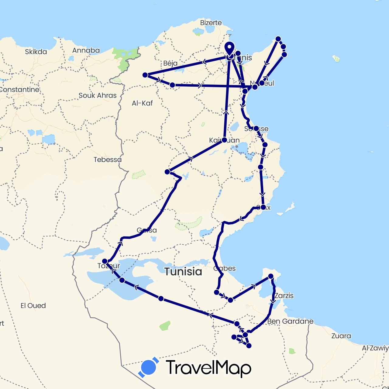 TravelMap itinerary: driving in Tunisia (Africa)