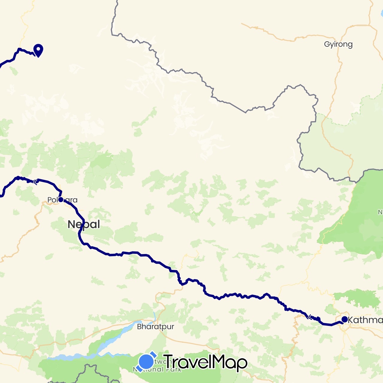 TravelMap itinerary: driving in Nepal (Asia)