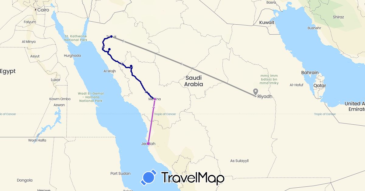 TravelMap itinerary: driving, plane, train in Saudi Arabia (Asia)
