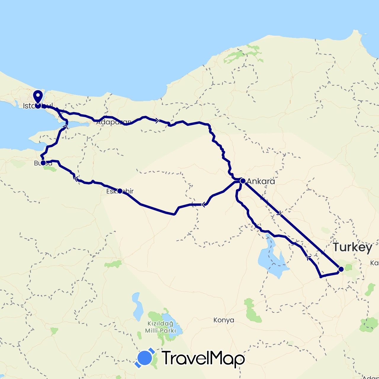 TravelMap itinerary: driving in Turkey (Asia)