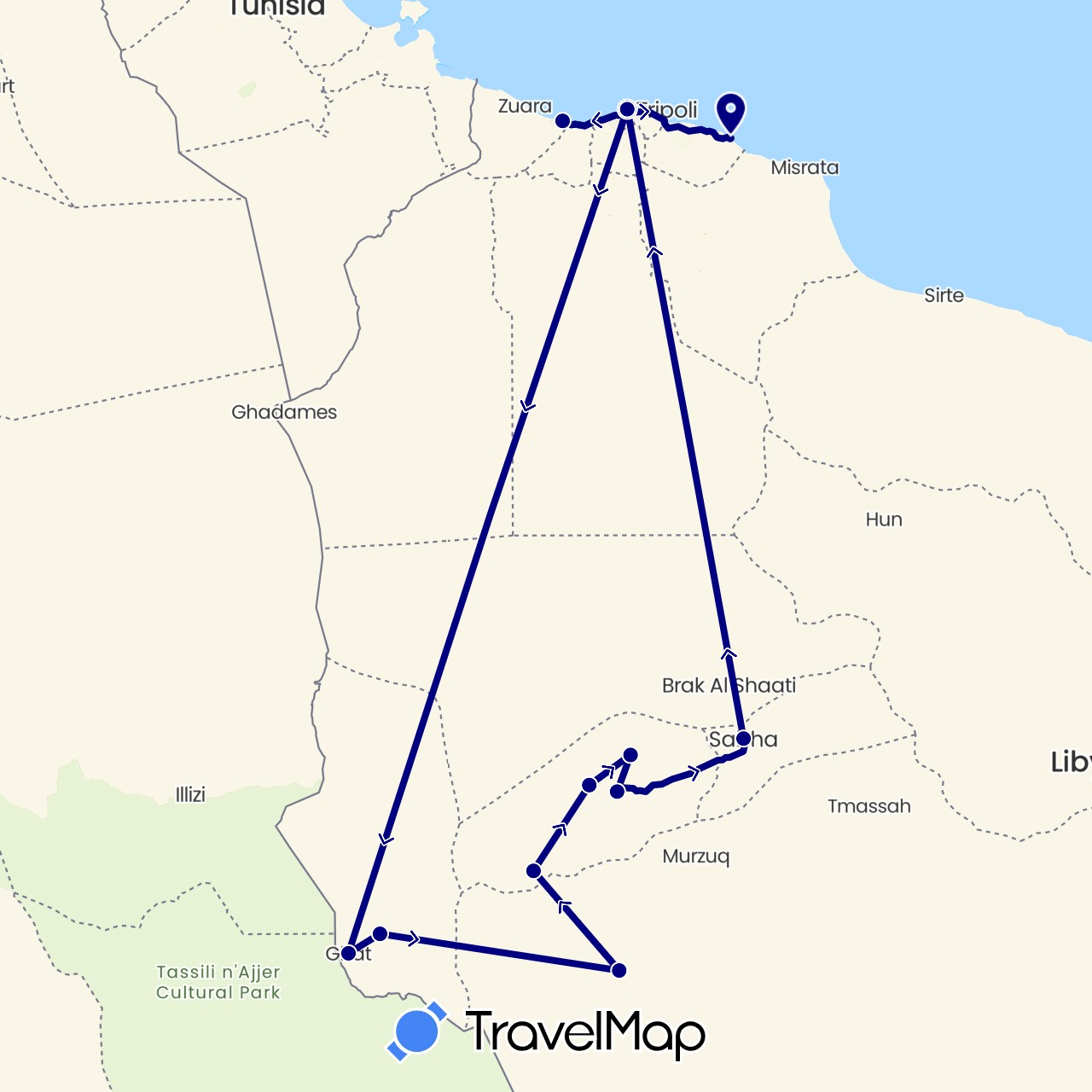 TravelMap itinerary: driving in Libya (Africa)