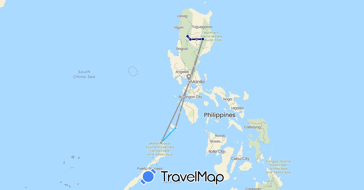 TravelMap itinerary: driving, plane, boat in Philippines (Asia)