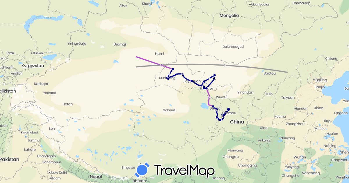 TravelMap itinerary: driving, plane, train in China (Asia)