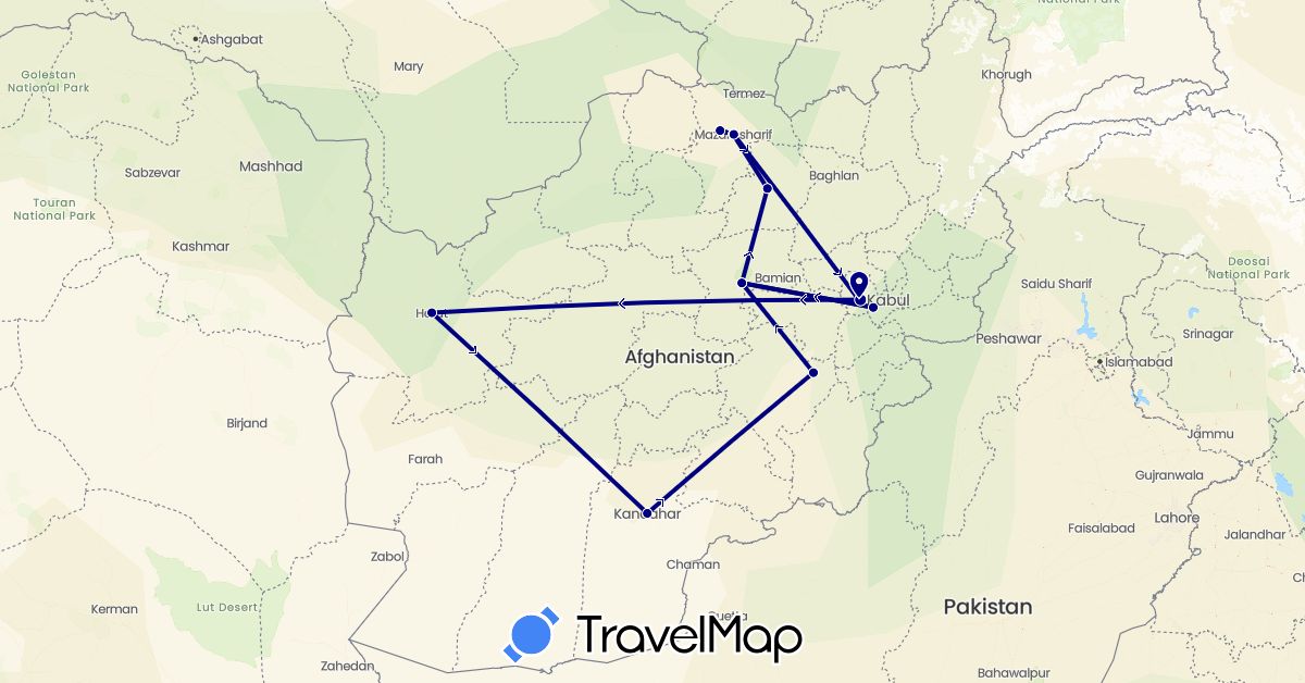 TravelMap itinerary: driving in Afghanistan (Asia)