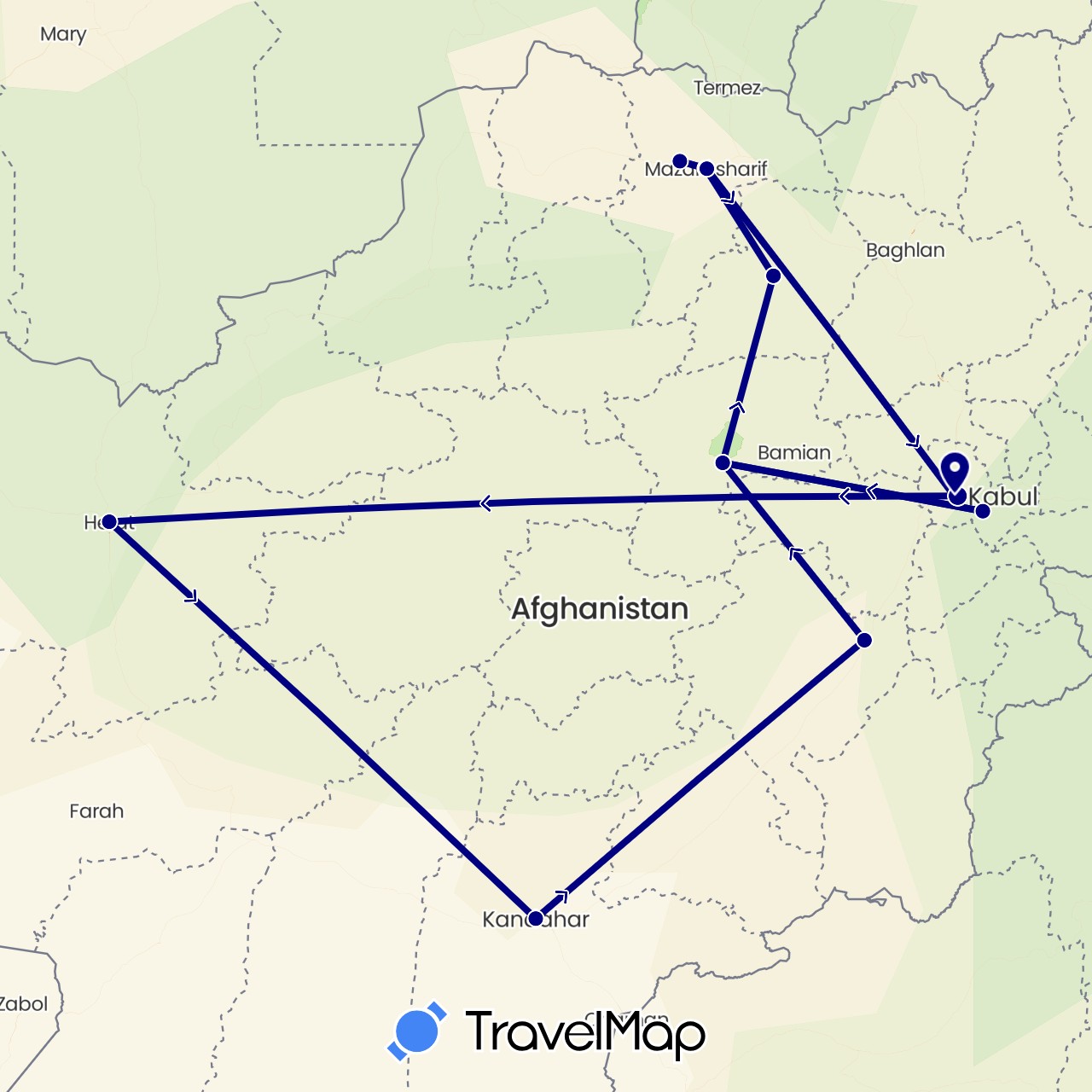 TravelMap itinerary: driving in Afghanistan (Asia)