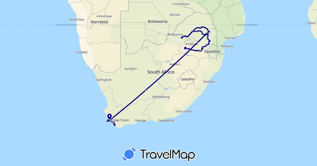 TravelMap itinerary: driving in South Africa (Africa)