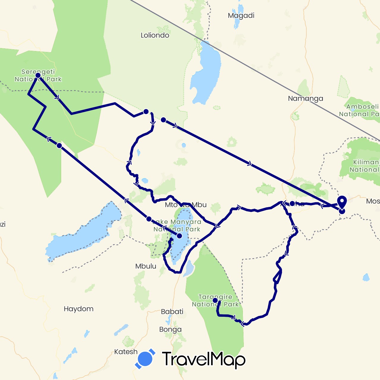 TravelMap itinerary: driving in Tanzania (Africa)