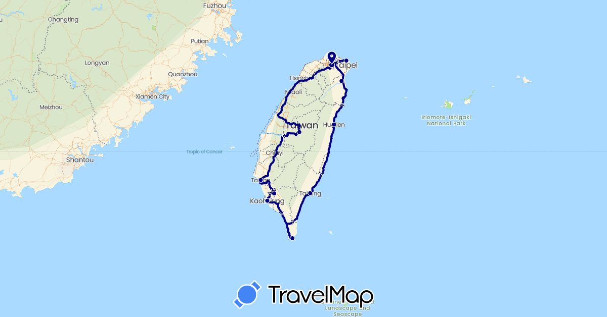 TravelMap itinerary: driving in Taiwan (Asia)