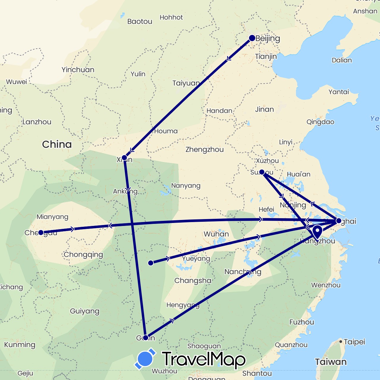 TravelMap itinerary: driving in China (Asia)