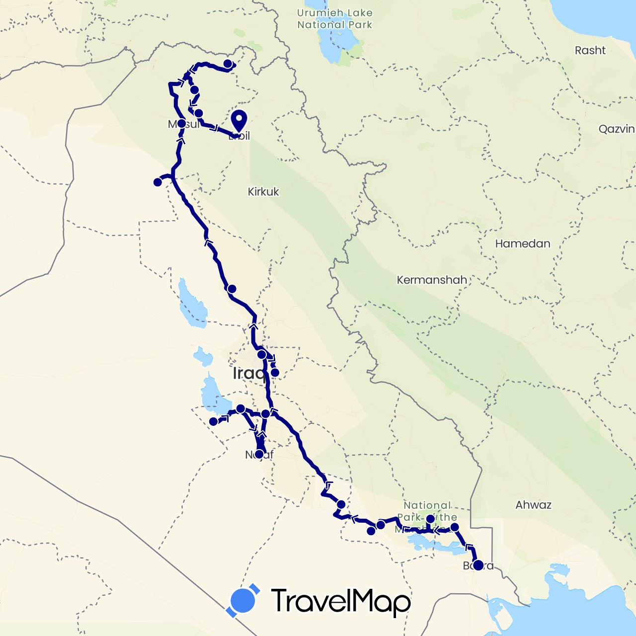 TravelMap itinerary: driving in Iraq (Asia)