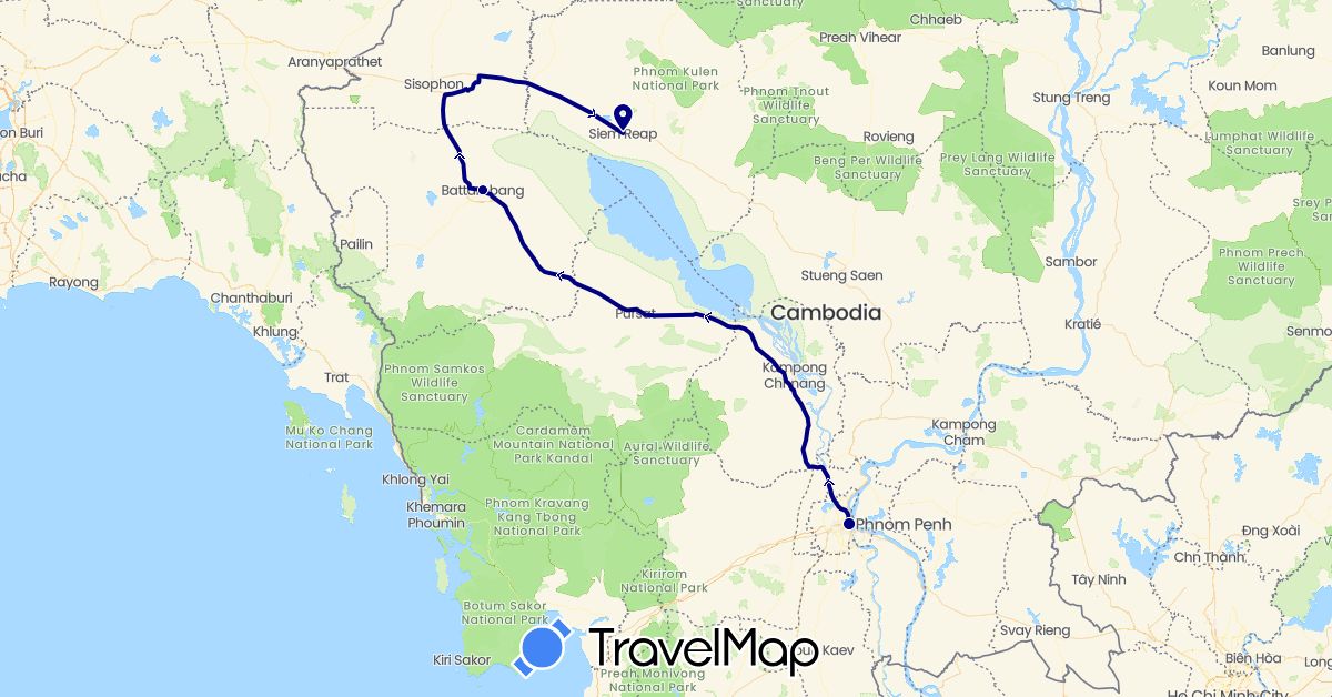 TravelMap itinerary: driving in Cambodia (Asia)