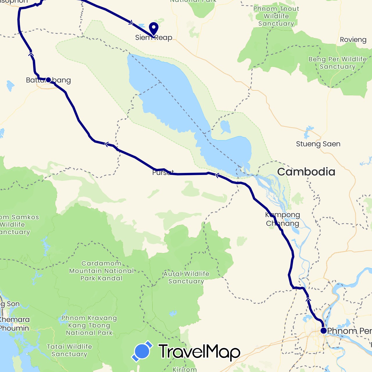 TravelMap itinerary: driving in Cambodia (Asia)
