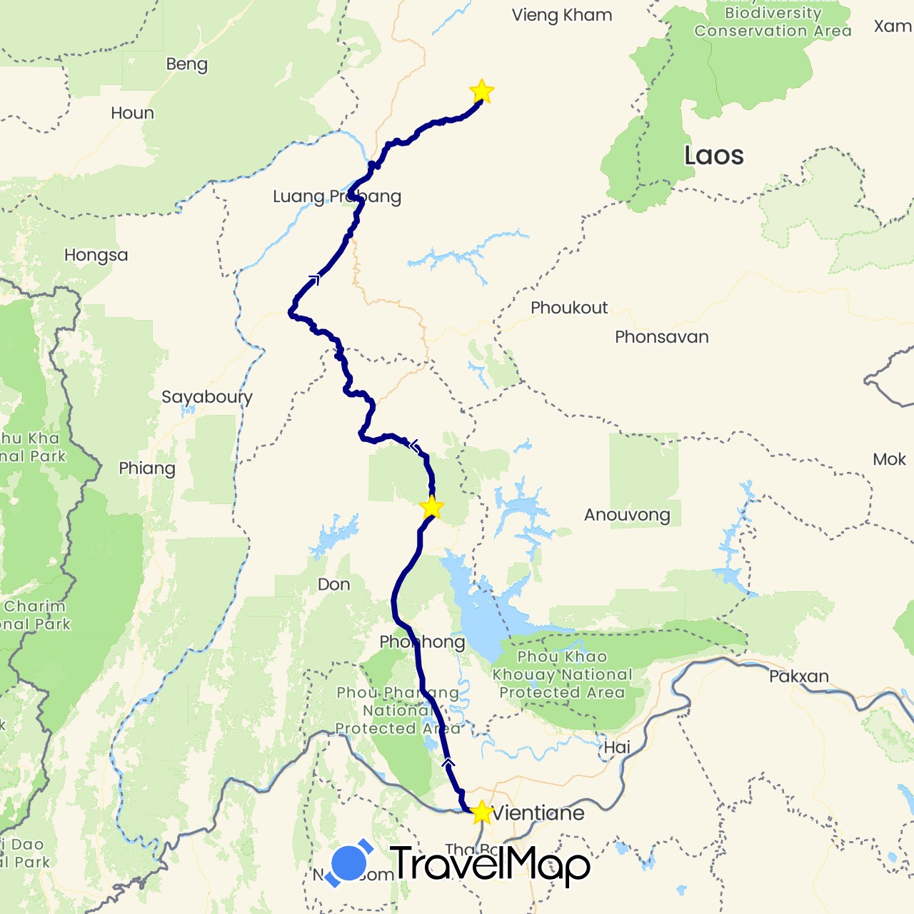 TravelMap itinerary: driving in Laos (Asia)
