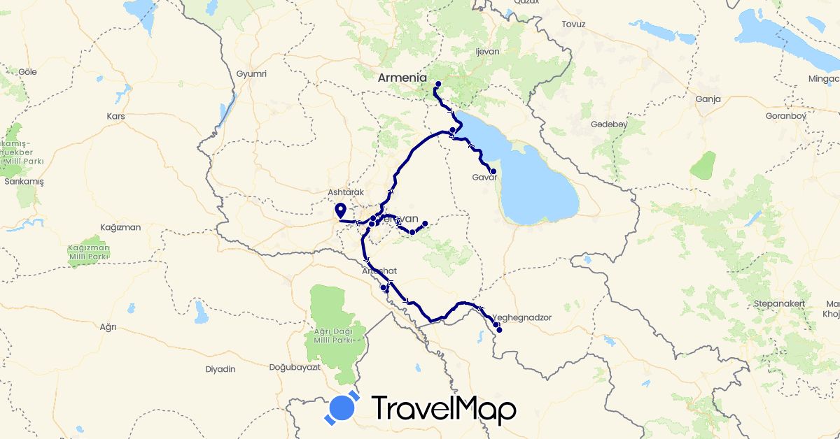 TravelMap itinerary: driving in Armenia (Asia)