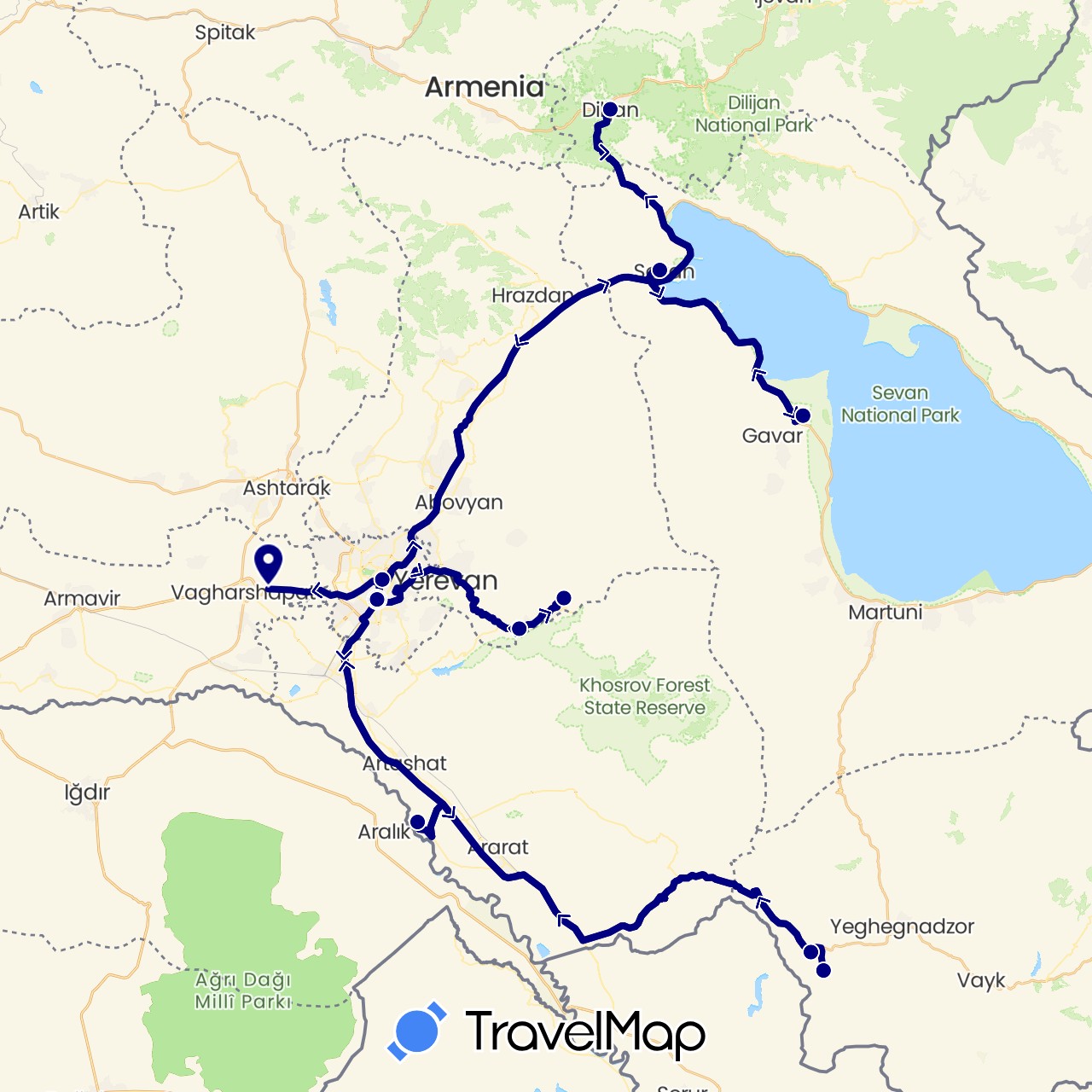 TravelMap itinerary: driving in Armenia (Asia)