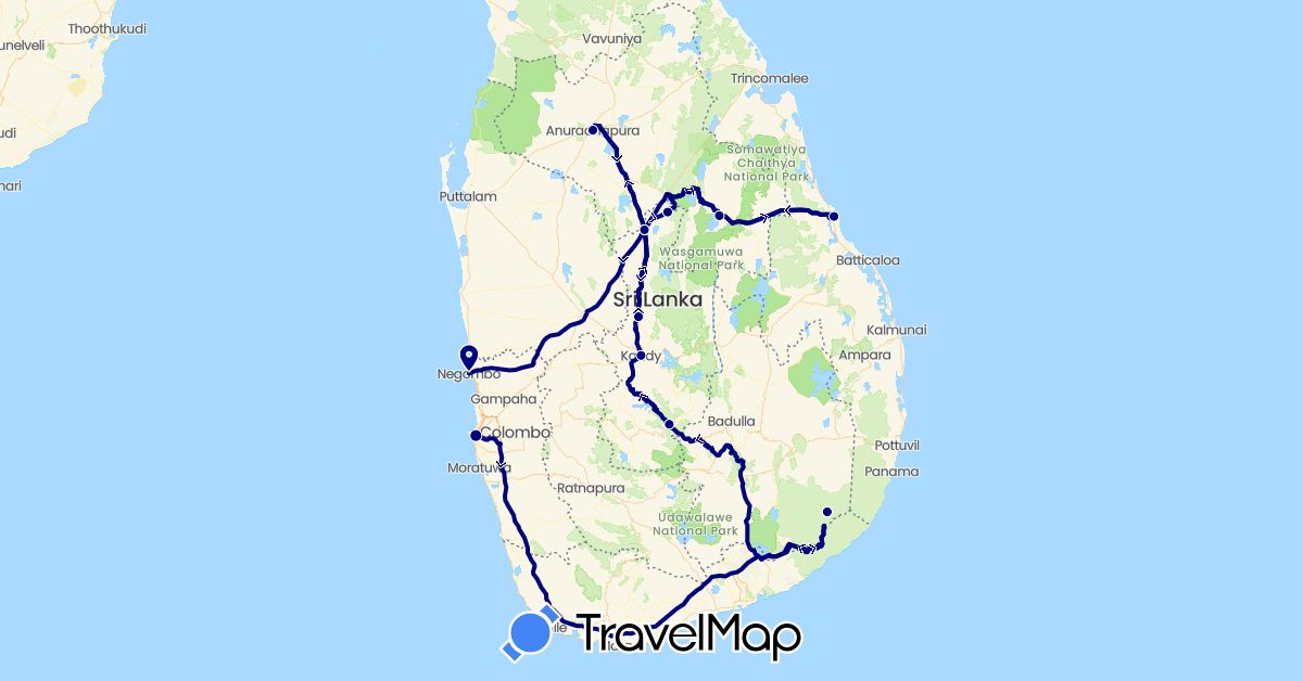 TravelMap itinerary: driving in Sri Lanka (Asia)