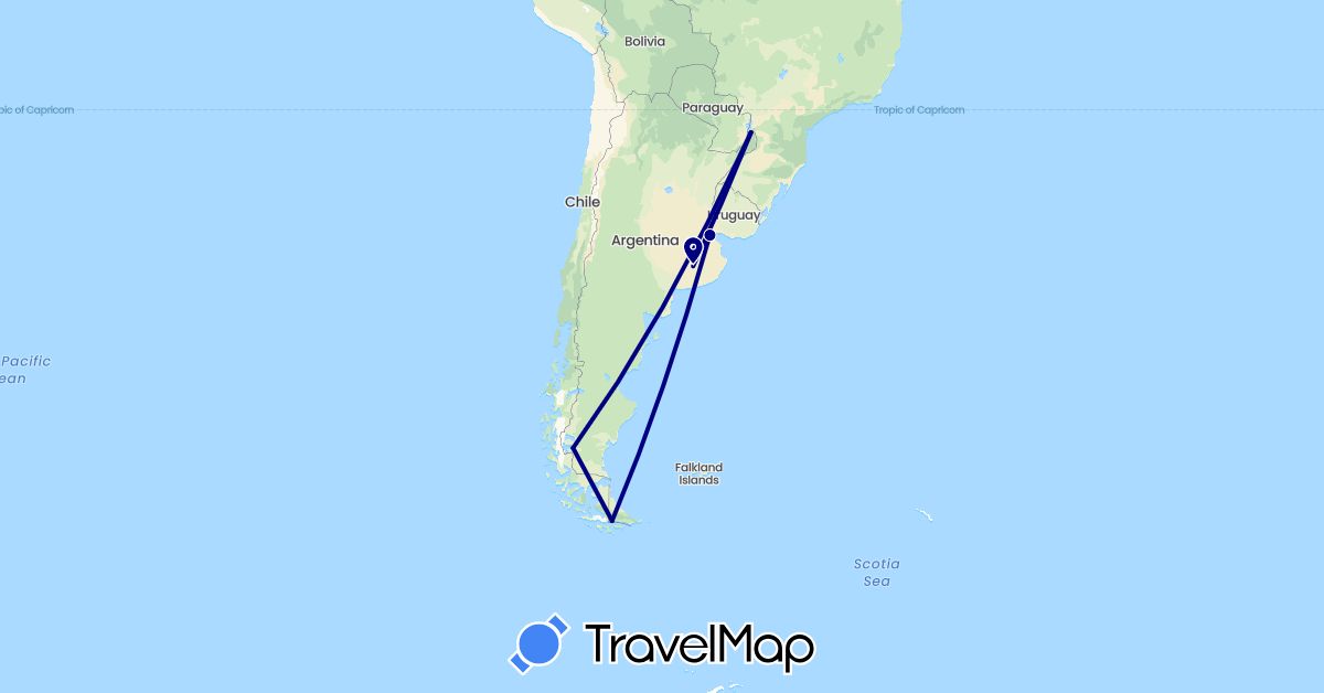 TravelMap itinerary: driving in Argentina (South America)