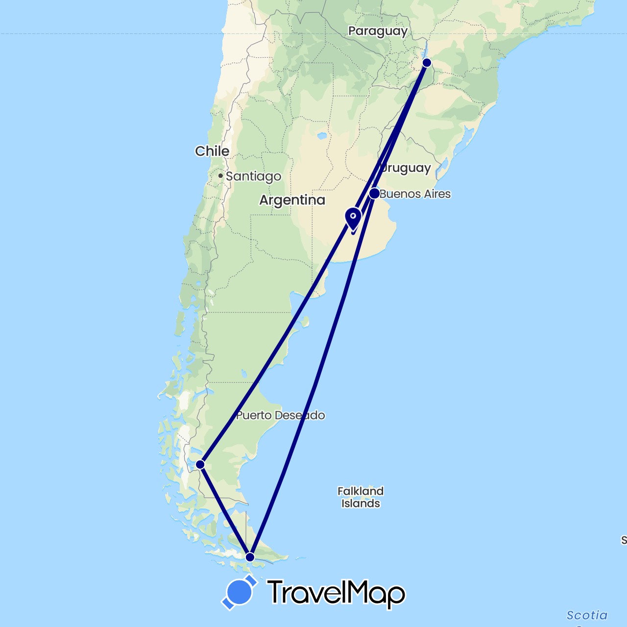 TravelMap itinerary: driving in Argentina (South America)