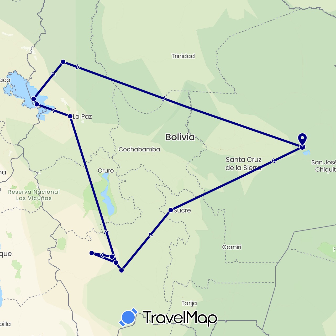 TravelMap itinerary: driving in Bolivia (South America)