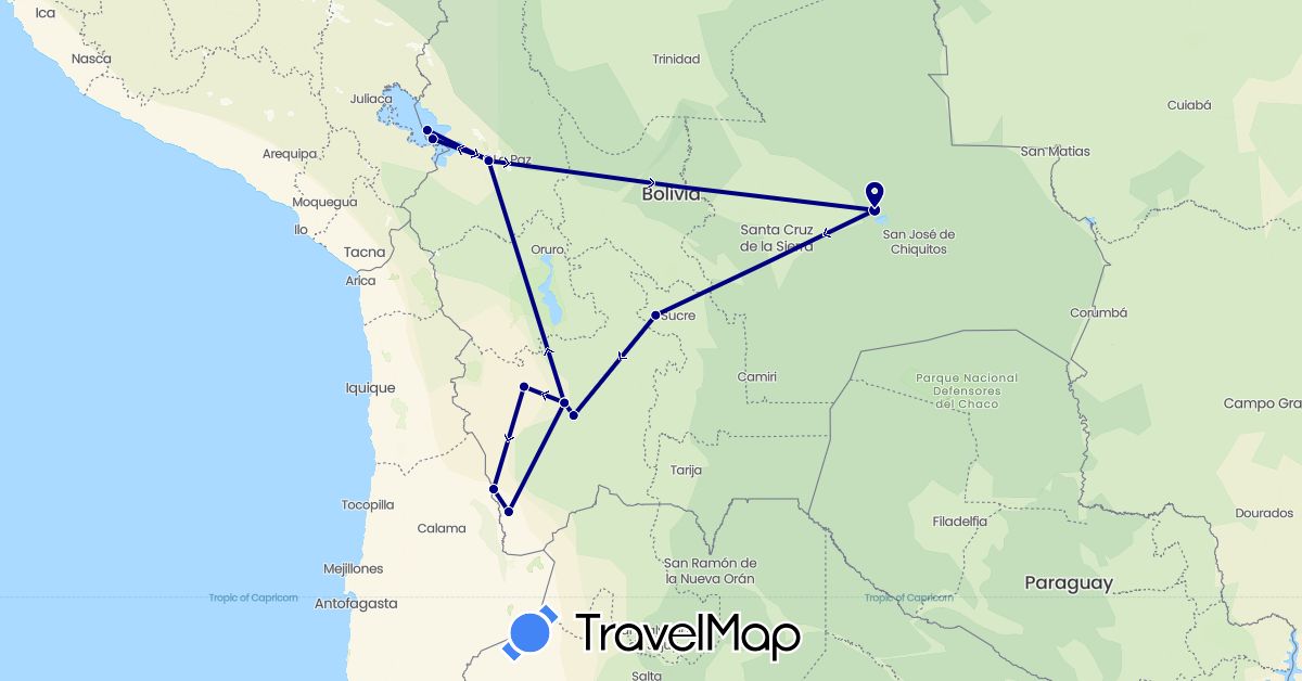 TravelMap itinerary: driving in Bolivia (South America)