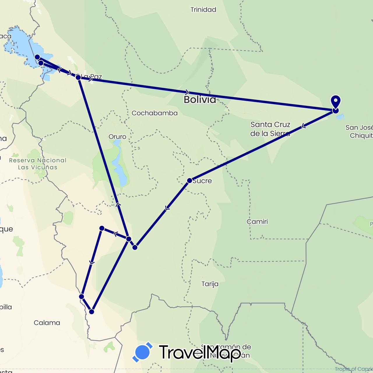 TravelMap itinerary: driving in Bolivia (South America)
