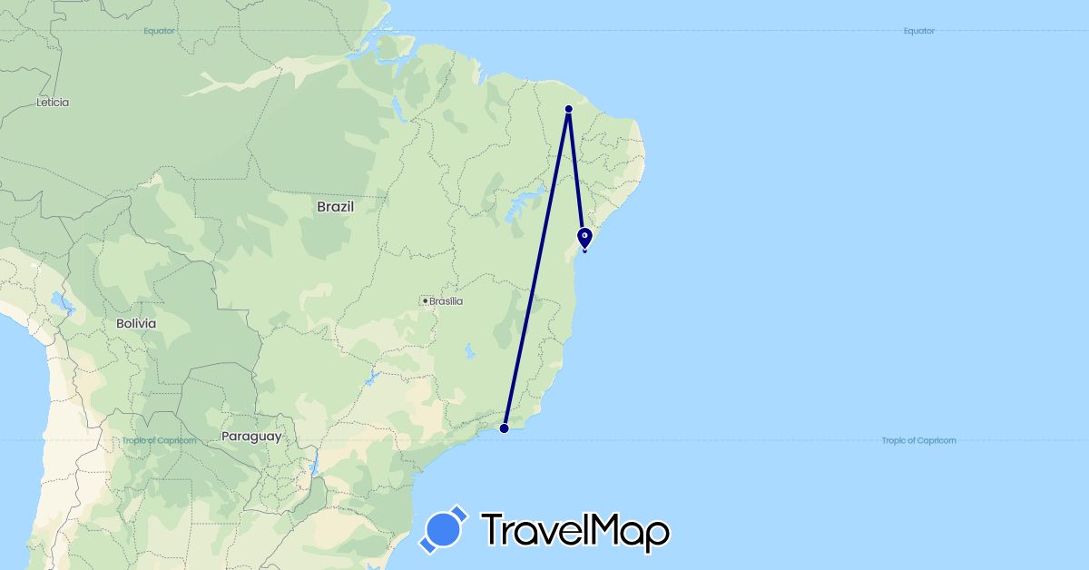TravelMap itinerary: driving in Brazil (South America)