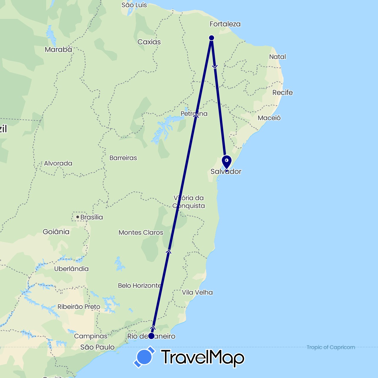 TravelMap itinerary: driving in Brazil (South America)