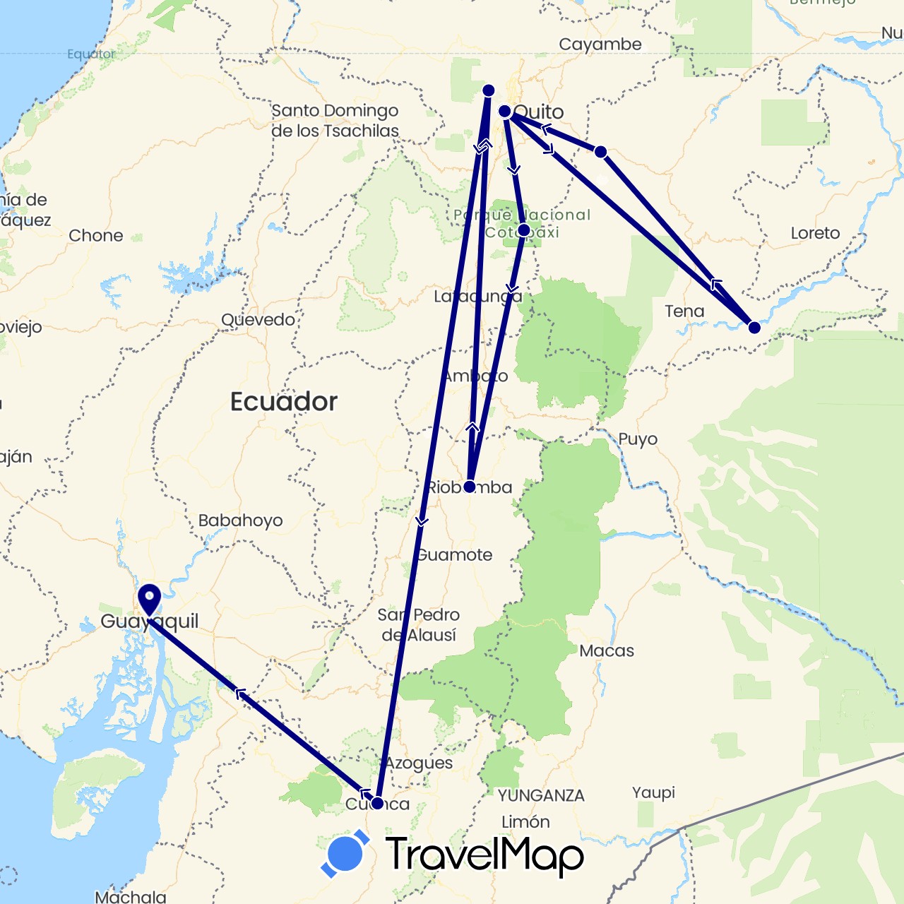 TravelMap itinerary: driving in Ecuador (South America)