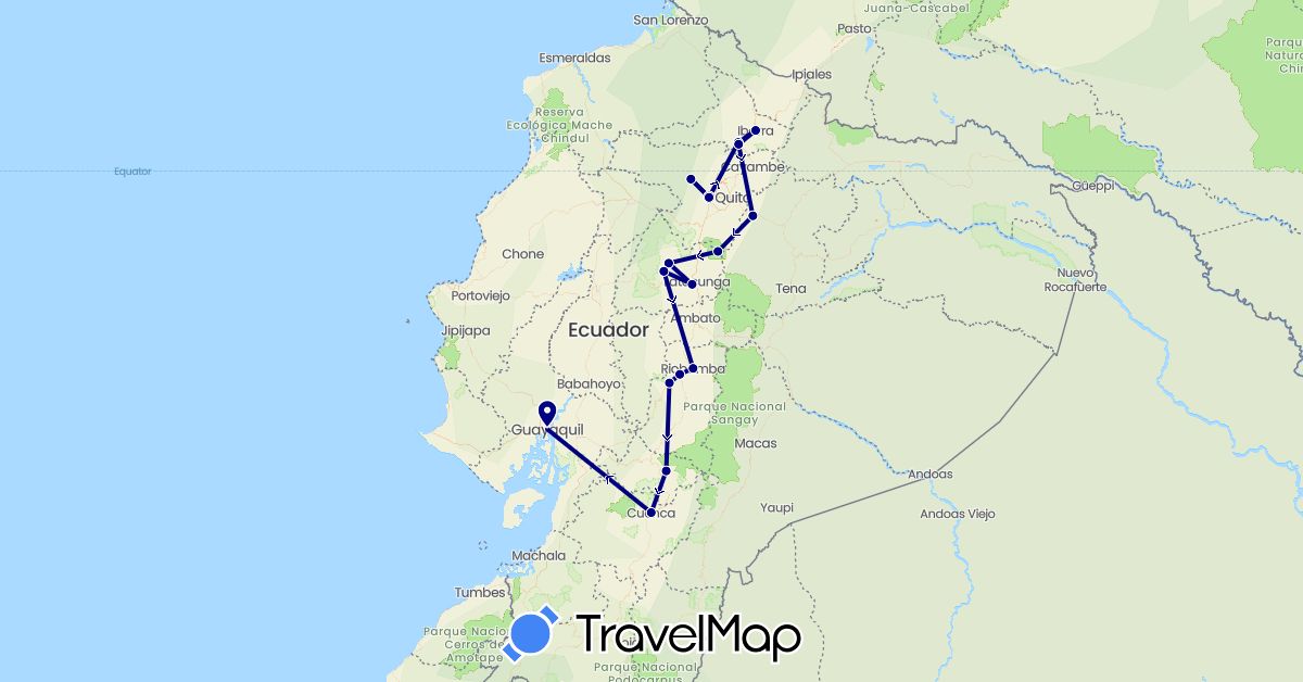 TravelMap itinerary: driving in Ecuador (South America)