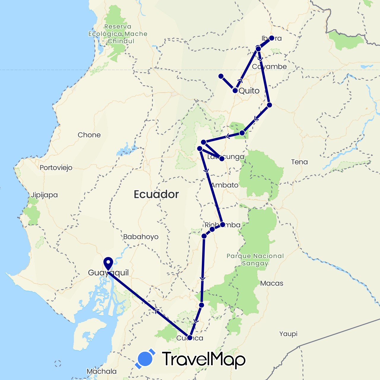 TravelMap itinerary: driving in Ecuador (South America)