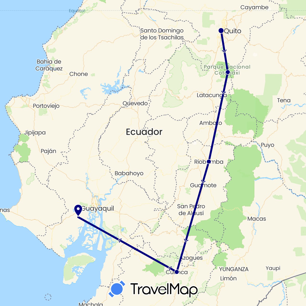 TravelMap itinerary: driving in Ecuador (South America)