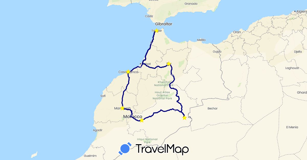 TravelMap itinerary: driving in Morocco (Africa)