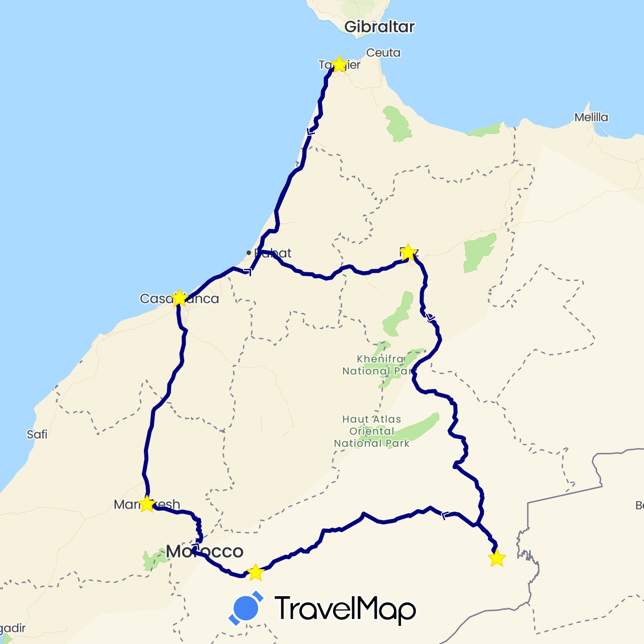 TravelMap itinerary: driving in Morocco (Africa)