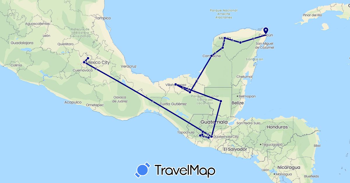 TravelMap itinerary: driving in Guatemala, Mexico (North America)